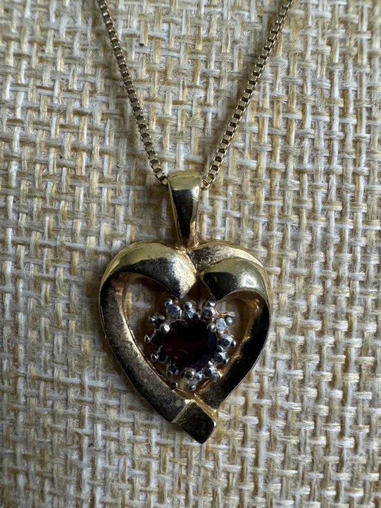 Gold Vermeil Heart Pendant Necklace with Ruby-Red Center FAS 925 Italy 18” - Picture 2 of 15